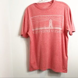 Mens Vineyard Vines T-shirt, lighthouse graphic, short sleeves, peachy pink, XS